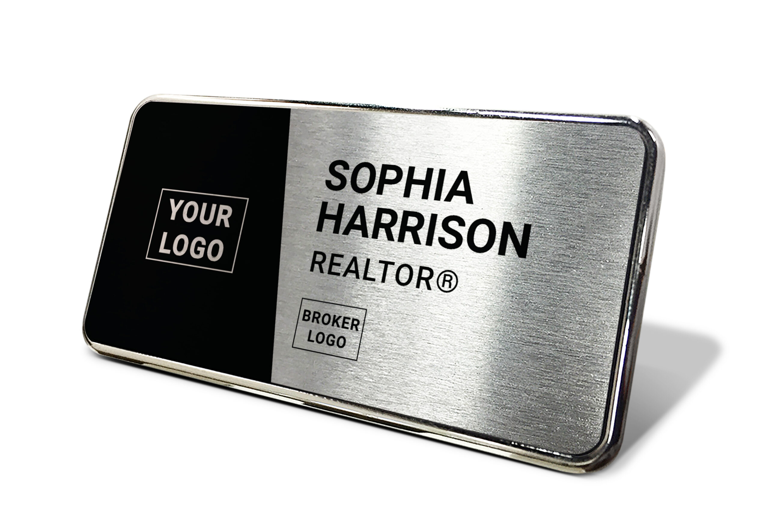 1.5x3 Black/Silver Framed Name tag Geometric- Generic Store